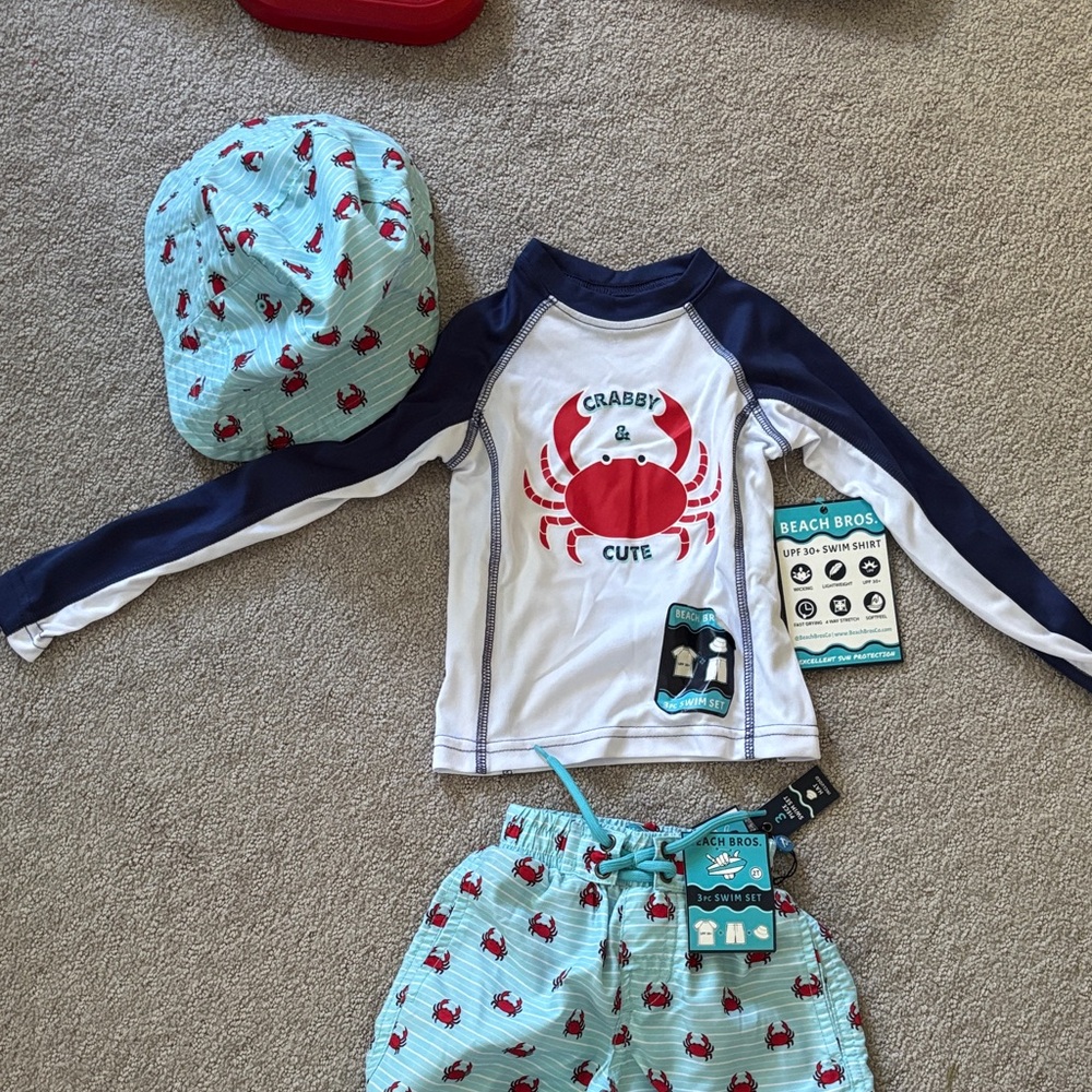 Beach Bros Crabby Rashguard Set - Red, Blue, and White